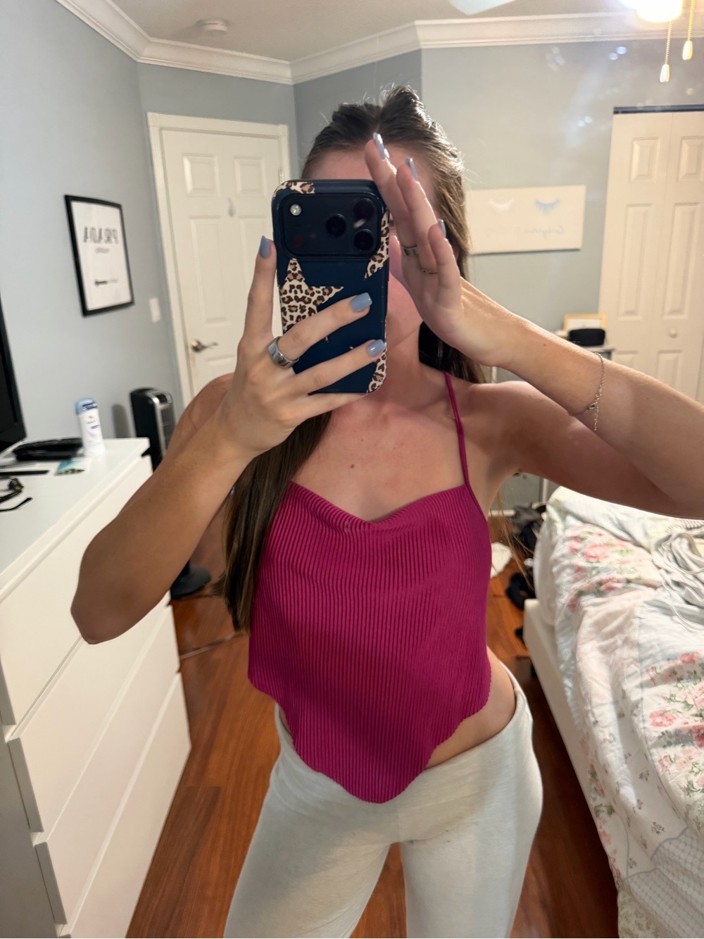 Women’s Fuchsia Ribbed Handkerchief Cami Top